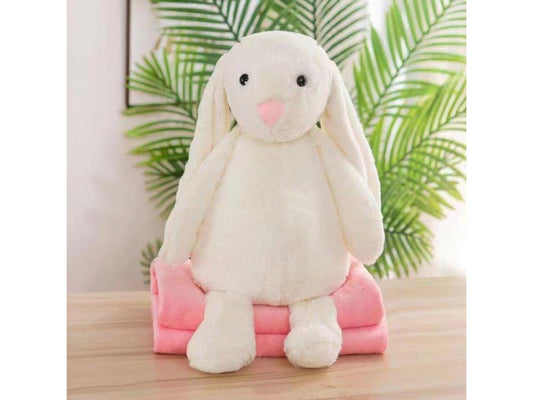 RABBIT with white plush baby blanket